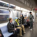 Commuters in an L train on February 6, 2019<br>